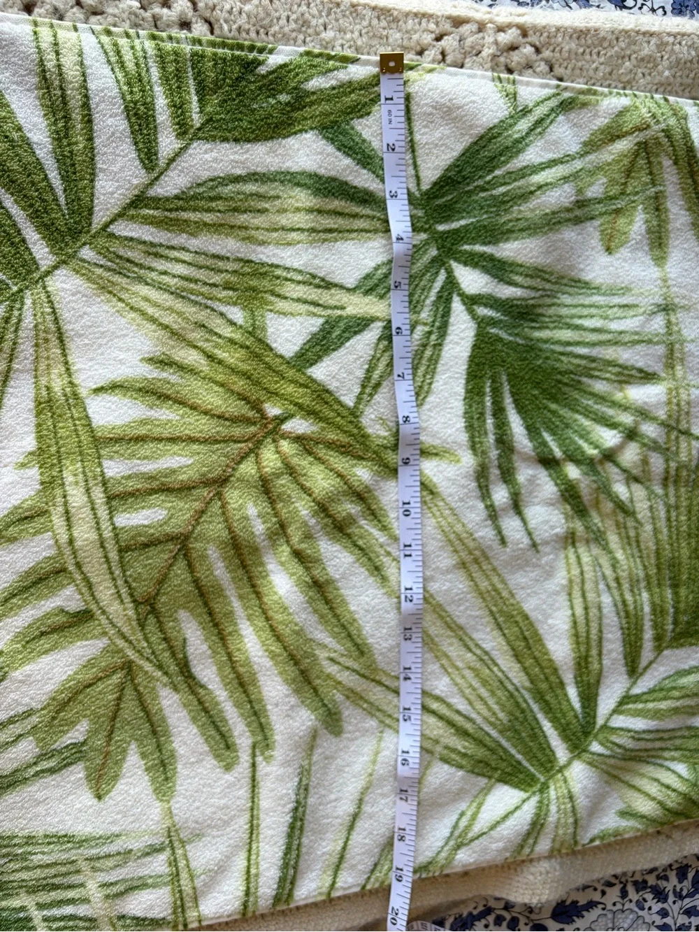 Pottery Barn pair of Green Palm Leaf hand towels coastal grandma tropical beach